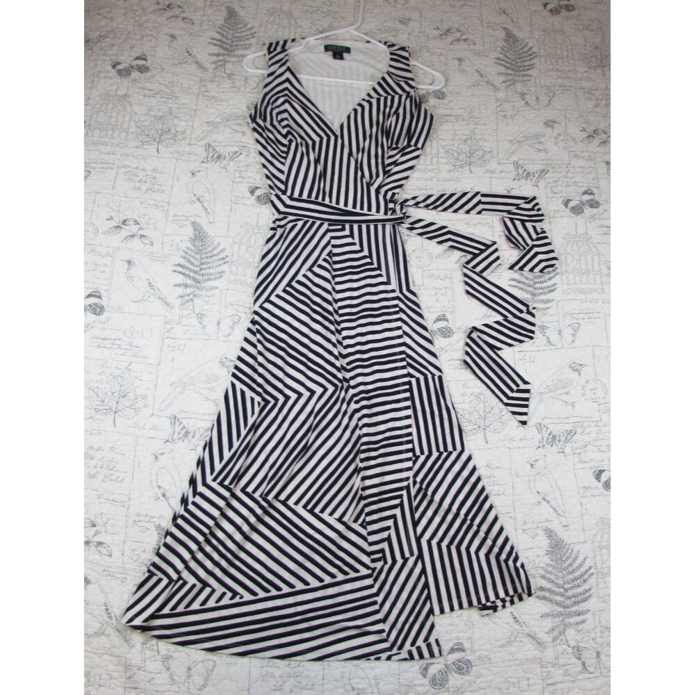 Lauren Ralph Lauren Black and White Striped Wrap Dress